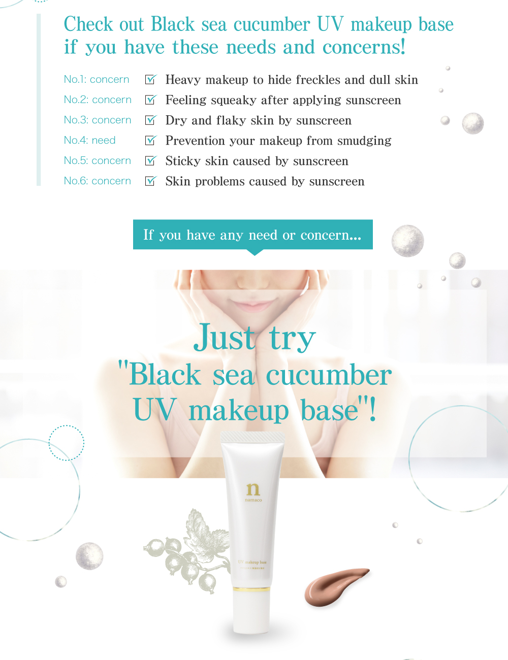 Just try Black sea cucumber UV makeup base!