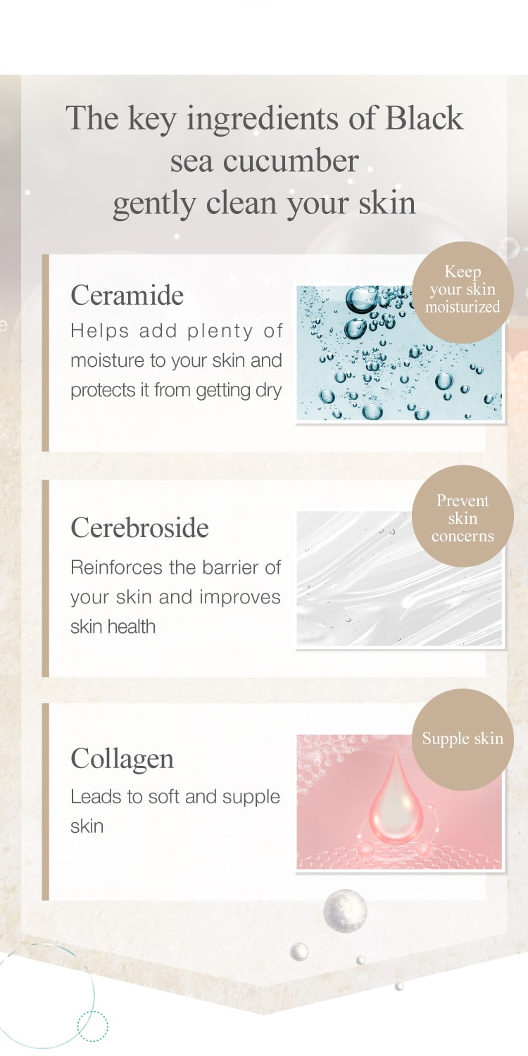 The key ingredients of Black sea cucumber gently clean your skin
